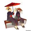 Дейдара и Сасори сидят под зонтиком