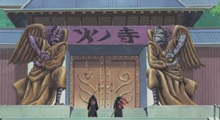 Хидан и Какузу перед воротами храма